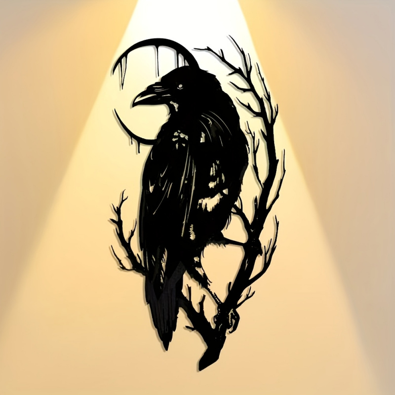 Art Craft And Design - Branch and Crow Metal Sign，Halloween Abstract