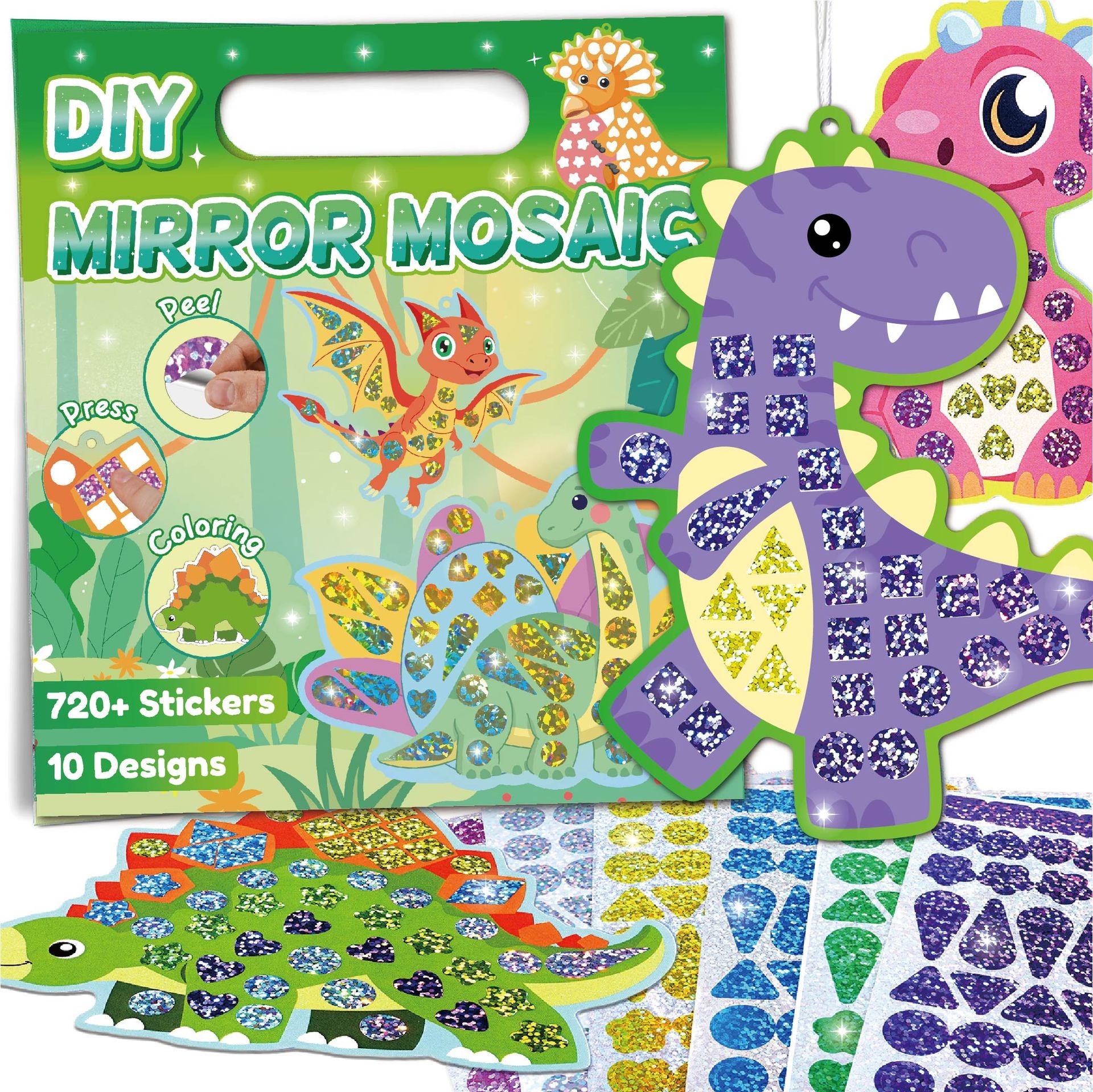 Dinosaur And Craft - Dinosaur-Themed Mosaic Sticker Set for Children,