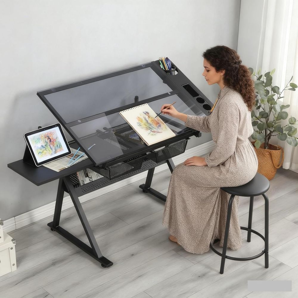 Art & Craft Paper For Kids - Adjustable Height Glass Art Desk with